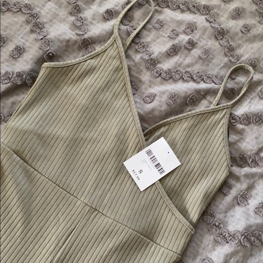 Olive Ribbed Flared Bottom Jumpsuit